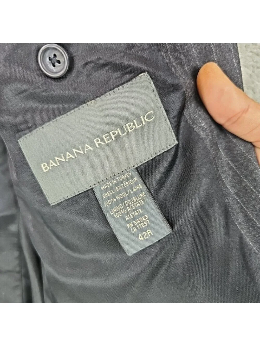 Banana Republic Suit Jacket Mens 42R Gray Pinstripe Wool Two Button Made Turkey